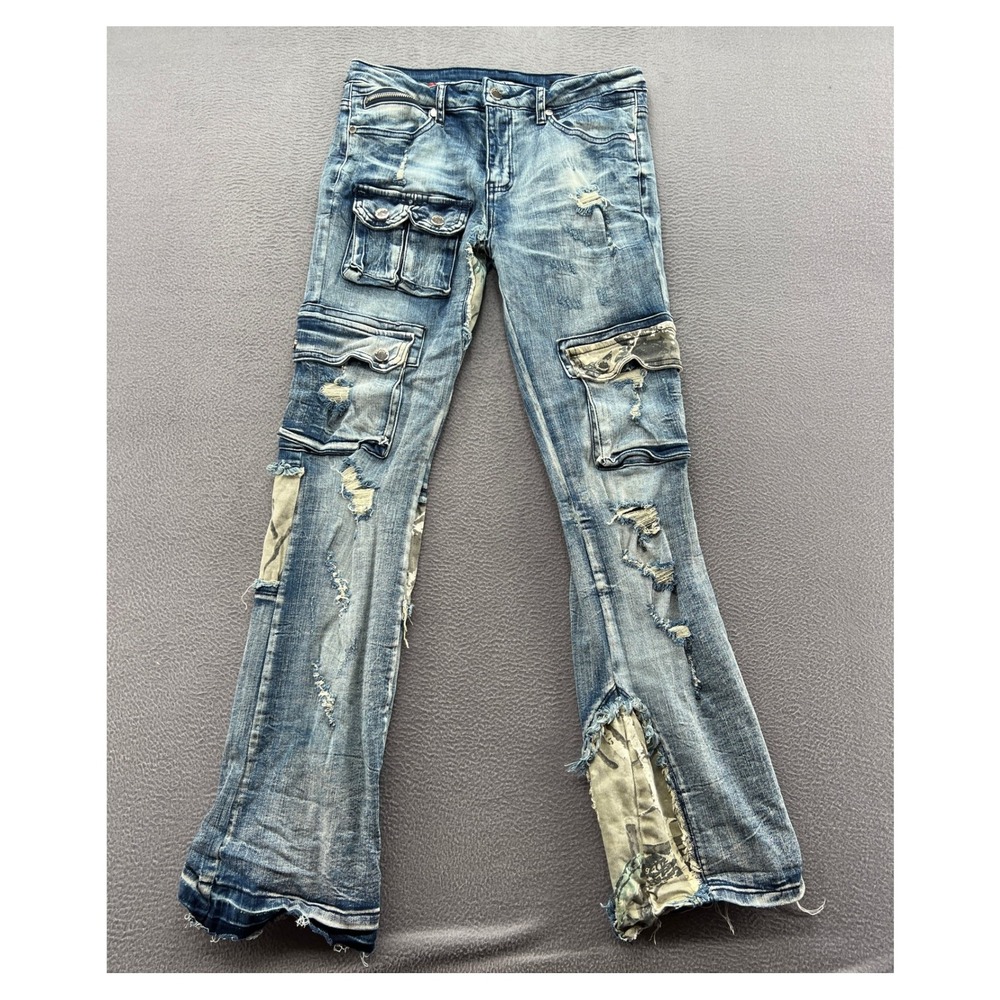 Rockstar Original Jeans Womens 16 Distressed Cargo Light Wash Camo Patch Flare